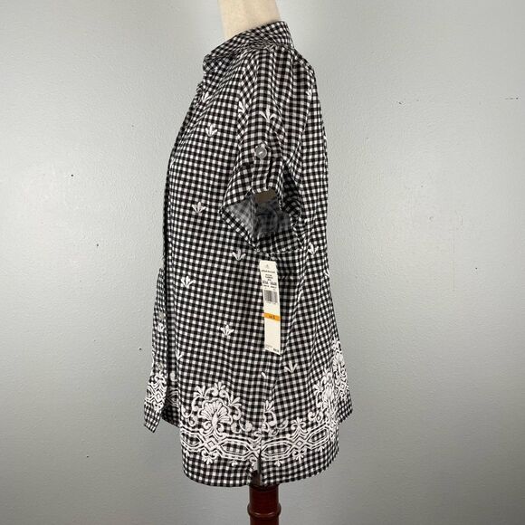NWT Alfred Dunner Black and White Gingham Button Down Shirt Size S - Picture 3 of 7